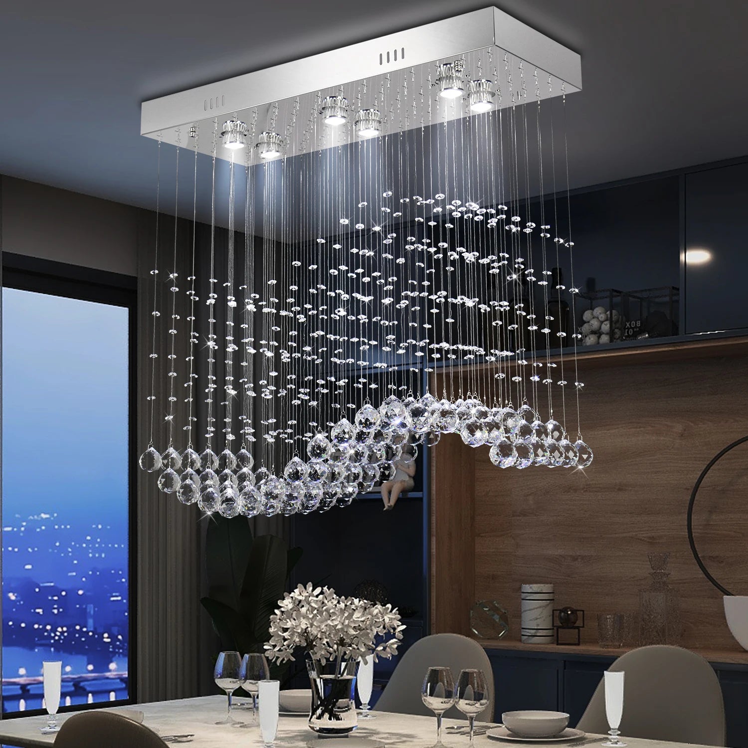 Waved Luxury Crystal Chandelier Pendant Lights Home Decor for Living Room Dining Ceiling Chandelier