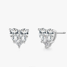Ailmay 100% 925 Sterling Silver Luxury Elegant Love Heart Shape Stud Earrings for Women Cubic Zirconia Fashion Party Jewelry