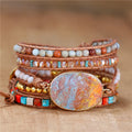 Classic Blue and Orange Oval Imperial Jasper Charm Natural Stone Beaded Wrap Bracelet for Women and Men Bead Jewelry Wholesale