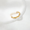 Fenny 18K Gold Plated Wholesale New Imitation Pearl Elastic String Waved Stainless Steel Finger Ring Trend for Women