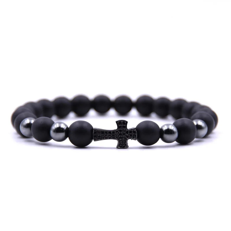Customized Adjustable Matte Black Natural Volcanic Stone Zircon Children's Classic Beaded Bracelet Gift