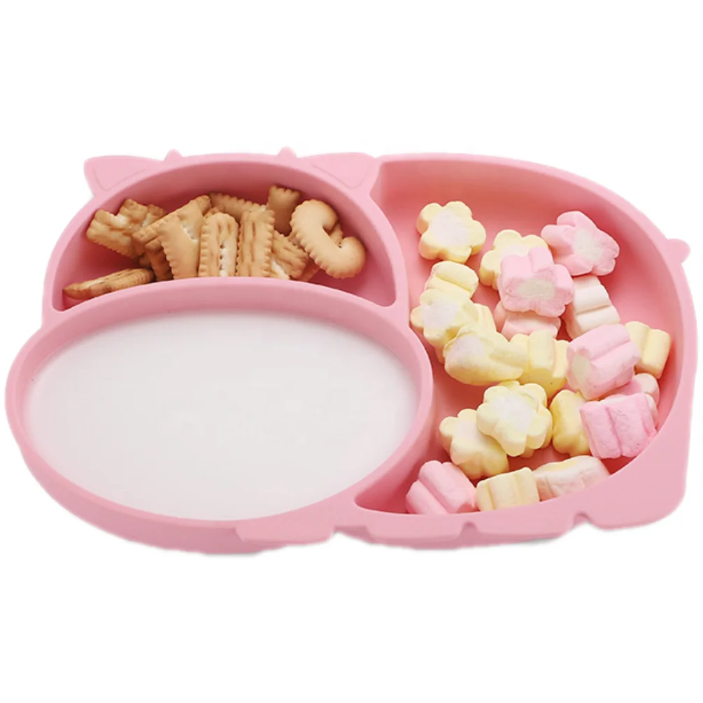 Baby Silicone Plate Feeding Set With Cutlery Kit Cute Cow Shape Bebe Plato With Suction Bottom