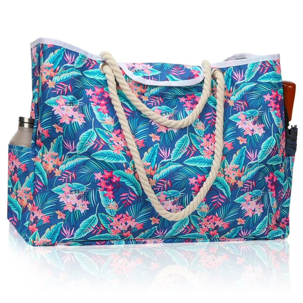 2022 Striped Polyester Casual Tote Cooler Bag with Two Handles for Outdoor Travel and Beach
