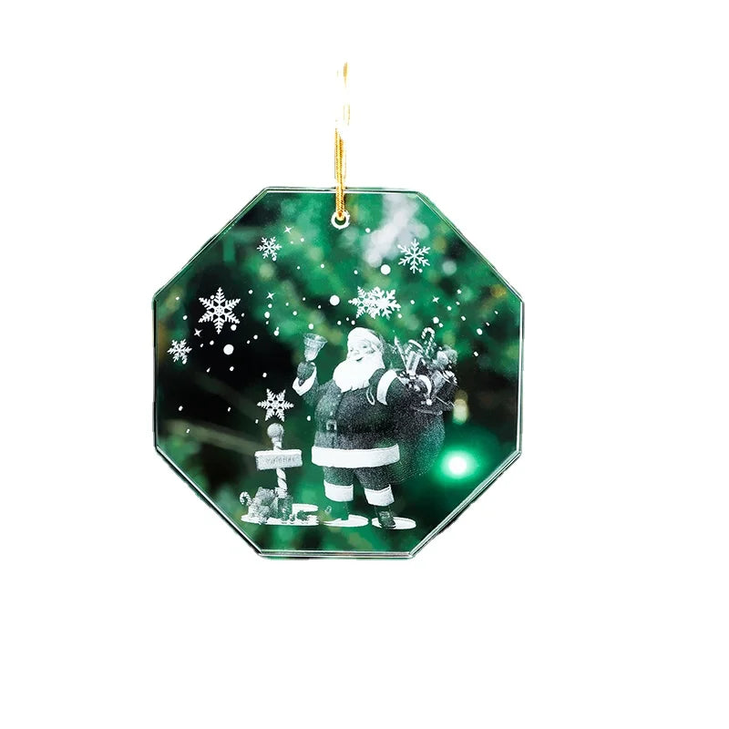 New Arrivals Crystal Octagon Shape Christmas Tree Pendant Ornaments With UV Printing Design