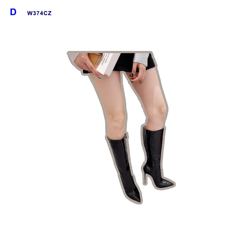Women's Artificial PU Pointed Toe Stiletto Heel Side Zipper Leather High Boots Knee High Knight Boots