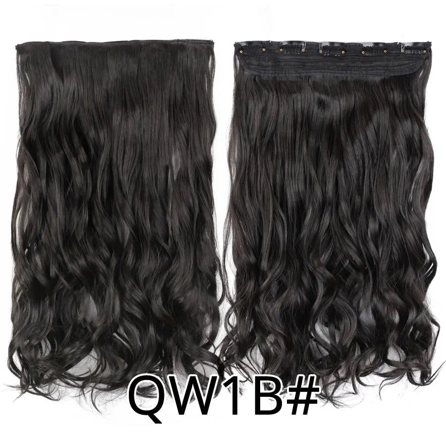 One Piece Invisible Hair Extensions 22 Inch Natural Wavy Hairpieces for Women 5 Clips in Hair Extensions Heat Resistant Fiber