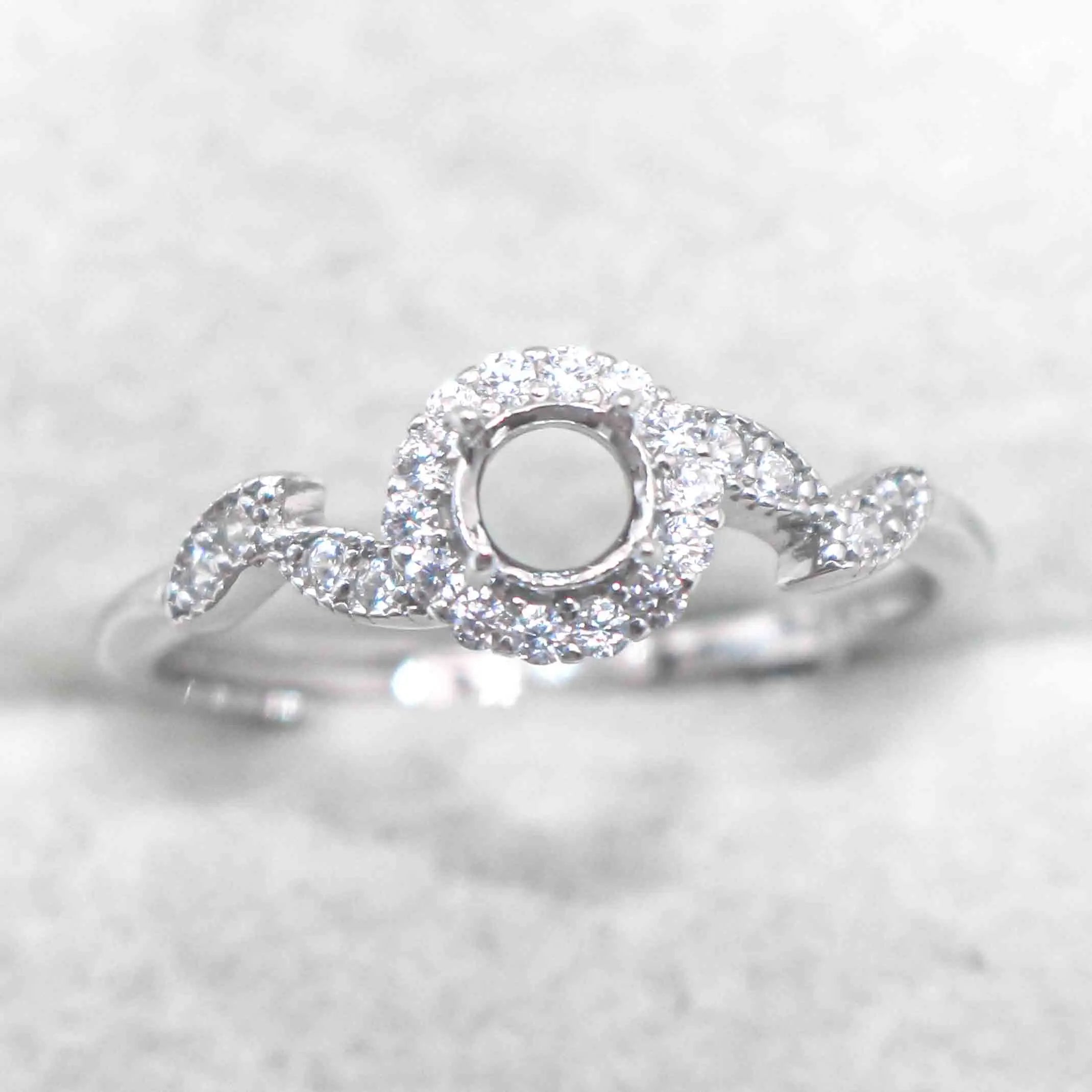 Sterling Silver 4*4mm Semi Mount Ring Empty Frame Blank Support Claw Setting S925 Base Holder Without Center Stone for DIY Inlay