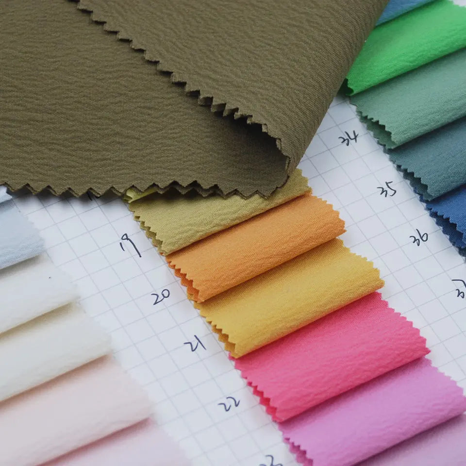 Wholesale Plain Dyed Wrinkle Texture New Design Woven Stretch 93 Polyester 7 Spandex Blend Crepe Fabric
