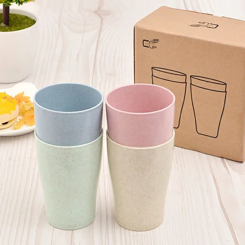 Four Unbreakable Durable Milk Cups Eco-friendly Biodegradable Wheat Straw Cup  Wheat Straw Drinking Cup Set