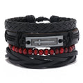 Wholesale Punk Cross Style 4pcs Leather Braided Wrap Bracelets Fashionable Wood Bead Bracelet for Men and Women