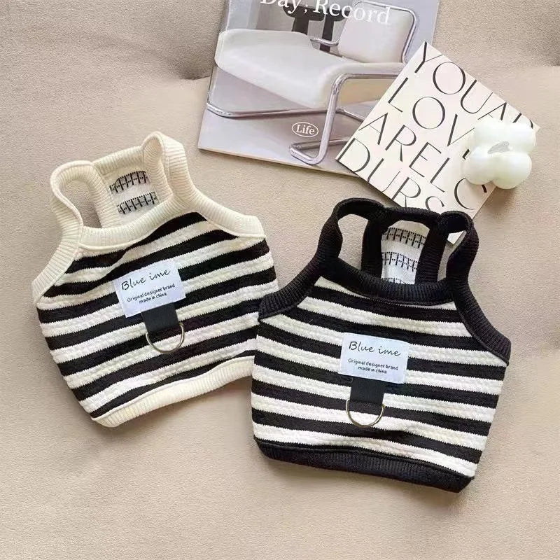 OEM Cute Cotton Cat Vest Polyester Pet Clothes for Dogs Striped T-Shirt Puppy Sweater Summer & Spring Dog Apparel