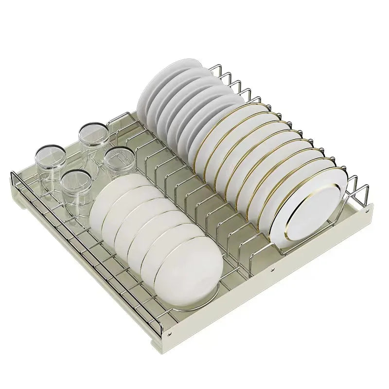 Stainless Steel Multifunction Kitchen Dish Storage Rack with Built-in Drain Pull Basket Drawer Type Cabinet