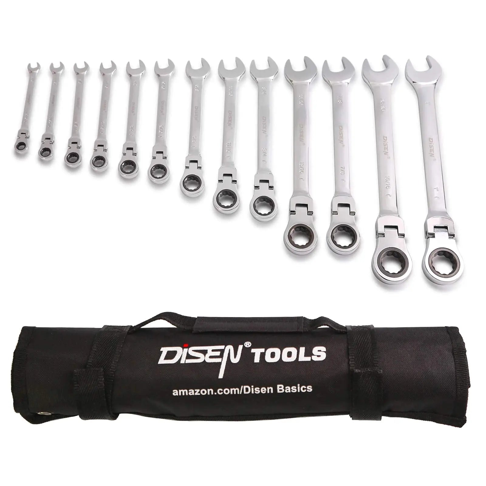 13Piece Forged Spanner 5/16"-1" Flexible Ratcheting Spanners Flexhead Ratchet Wrenches Open End Combination Wrench Set