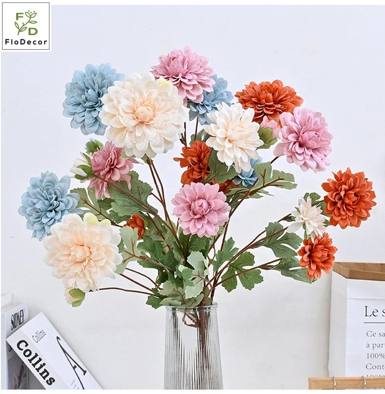 6 Heads Dahlia Flower Artificial Wedding Flowers Dahlias Center Piece Table Decorations Autumn Mixed Table Red Dahlia Flower