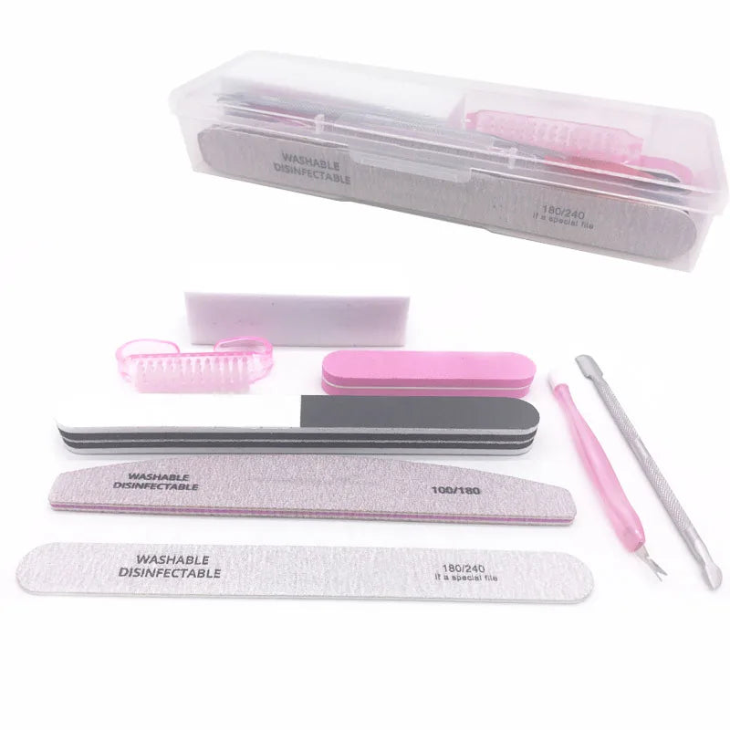 Tamax NAK003 8 Pcs Nail Art Kits Nails File Buffer UV Gel Polish Remover Dust Brush Cuticle Pusher Manicure Tools-For Commercial