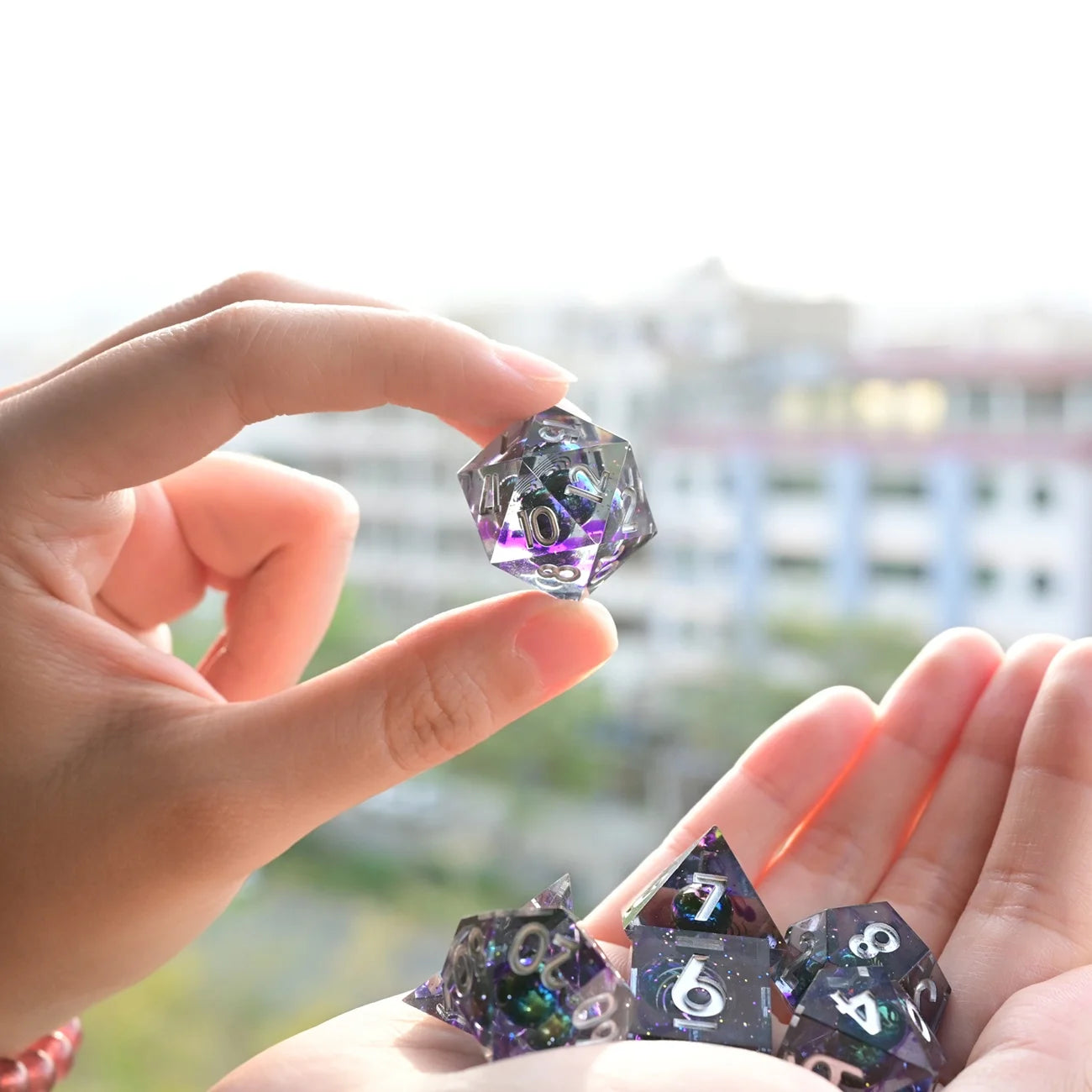 Unique Purple Planet D20 D6 Polyhedral d and d Resin Dice Set for DND RPG Games