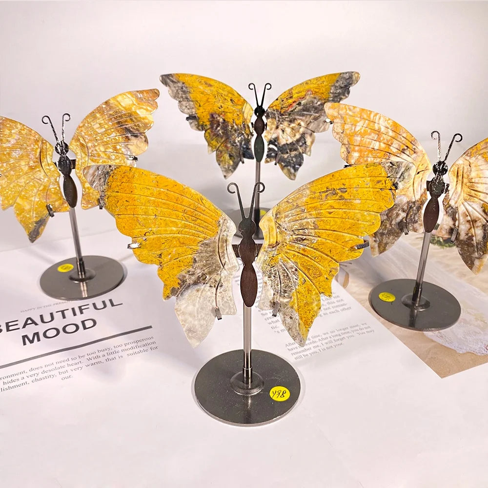 Wholesale Natural Bumblebee Butterfly Wings Carving Healing Stones Crystal Butterfly Wing Carving Gifts