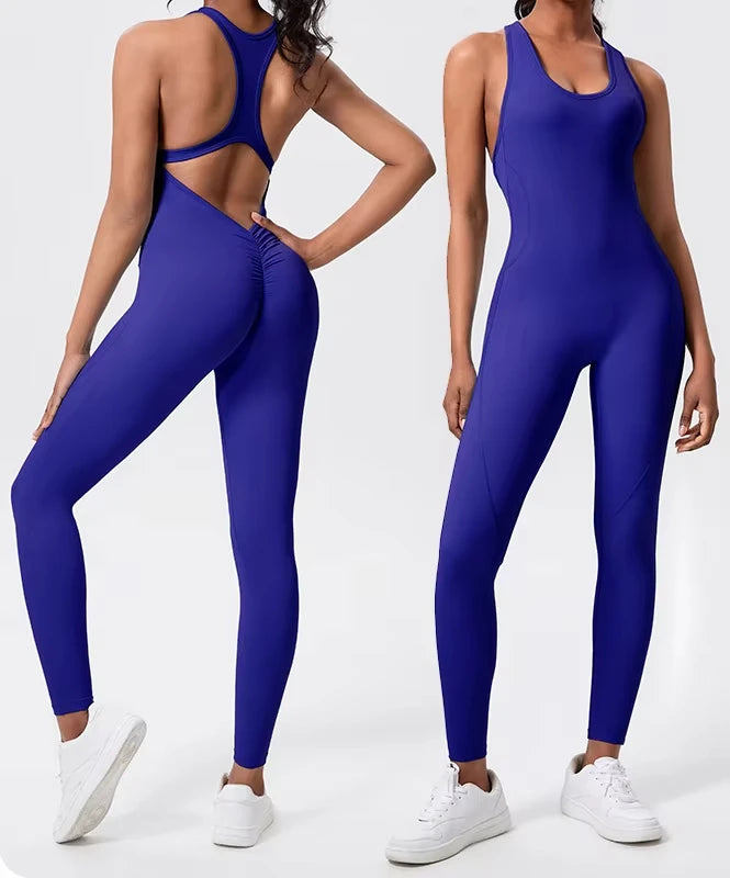 Women Yoga Jumpsuits Slim Gym One Piece Windproof Breathable Yoga Onesie Running Workout Ribbed Sport Jumpsuits