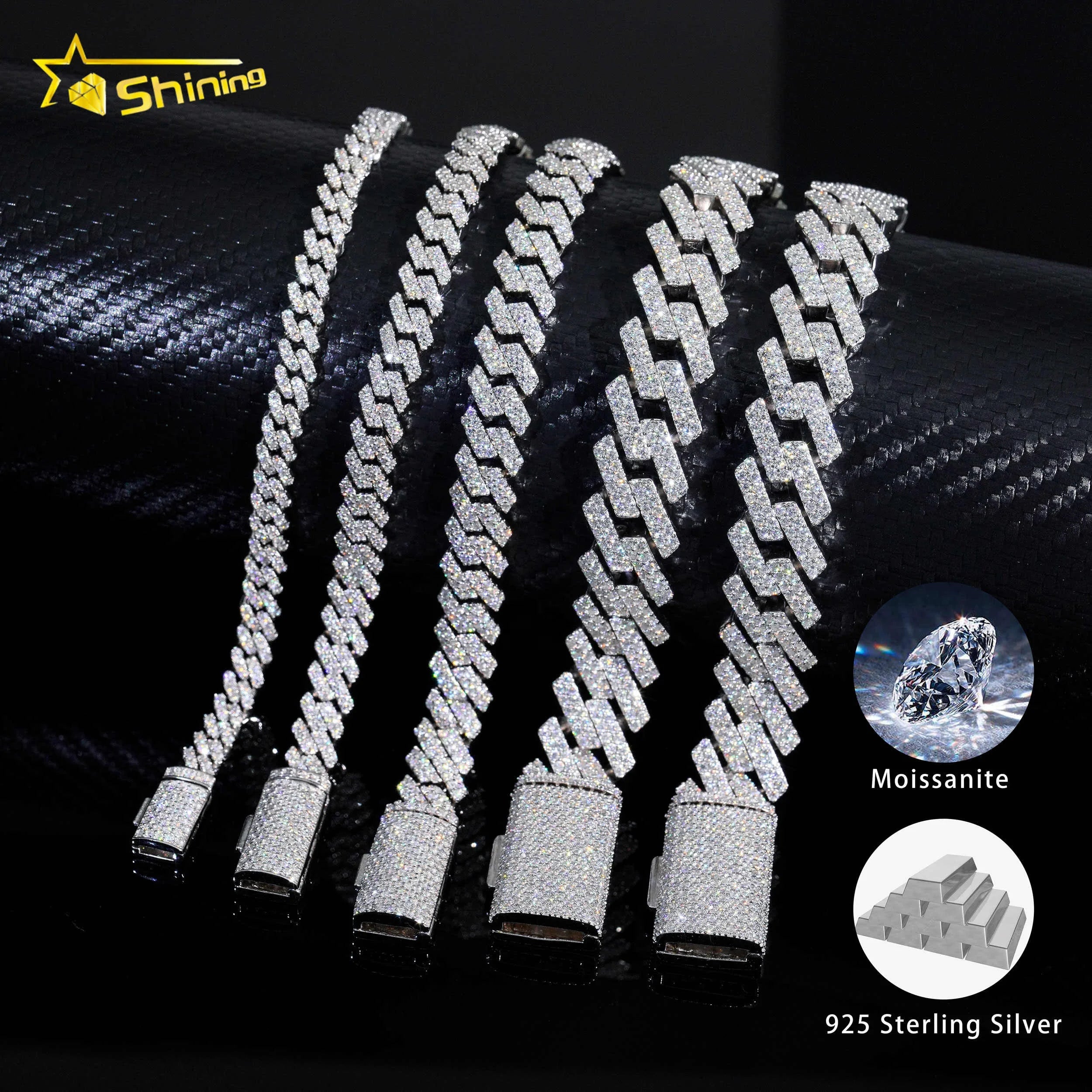 Ready to Ship 6/8/10/15mm 925 Sterling Silver Vvs Moissanite Men Women Hip Hop Iced Out Gold Moissanite Cuban Link Bracelet