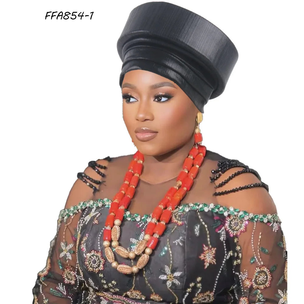 For Swiss Headtie for Ladies Hot Selling Orange Fashion Turban Auto Gele African Sego Headtie Ethnic Hats & Caps