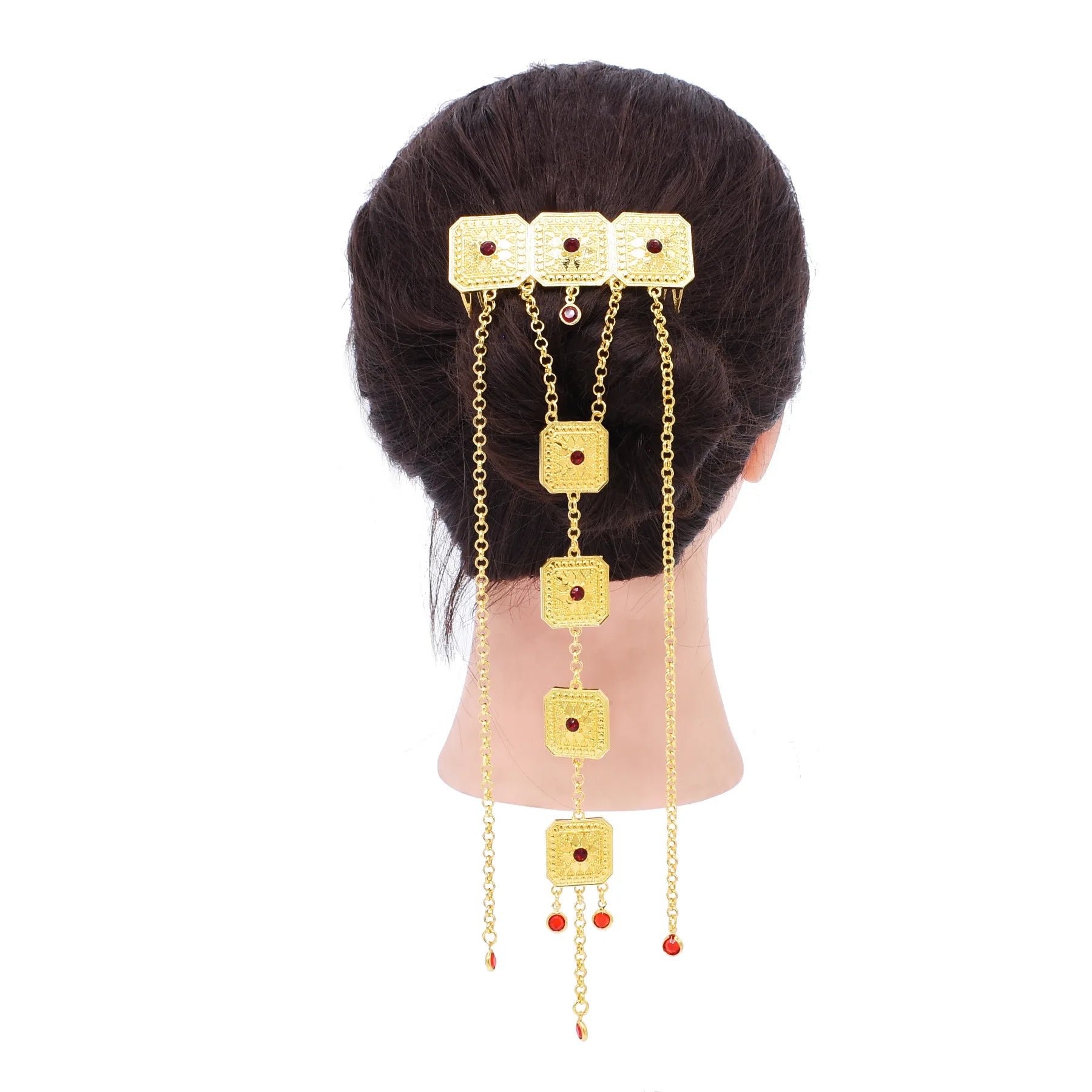 Ethnic Style Gold Long Tassel Hair Accessories Vintage Rhinestone Performance Hair Comb
