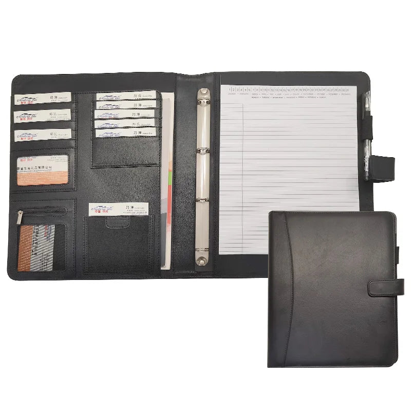 Modernqiu Customized Business PU Leather A4 File Folder Portfolio with 4 Rings Binder for Presentations and Gifts