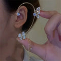 New Design Crystal Butterfly Cuff Earrings Flower Tassel No Piercing Zircon Butterfly Ear Clip Earring for Women