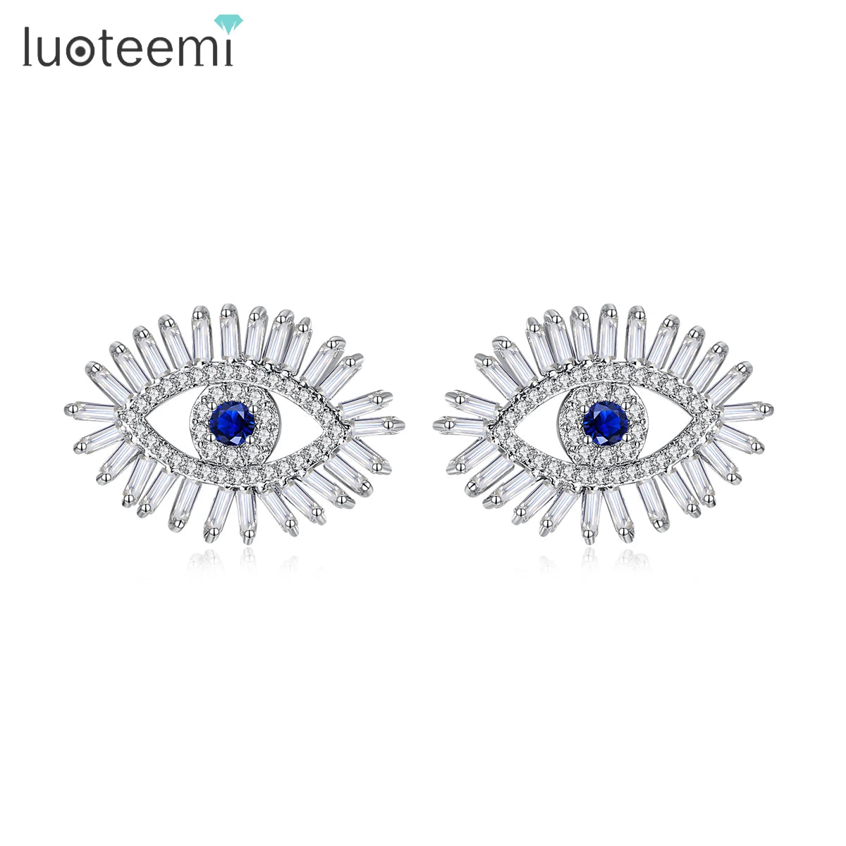 LUOTEEMI Evil Eyes Earrings T Shape CZ Stud Diamond Stud Earrings Women Diamond CZ Earring