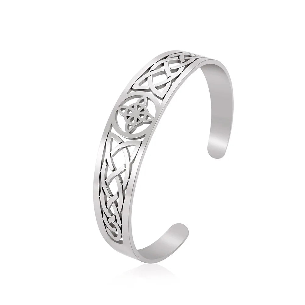 2024 Hot Sales Silver Stainless Steel Witch Knot Bracelet Vintage Hollow Bangle Nordic Symbol Amulet Jewelry for Women and Men