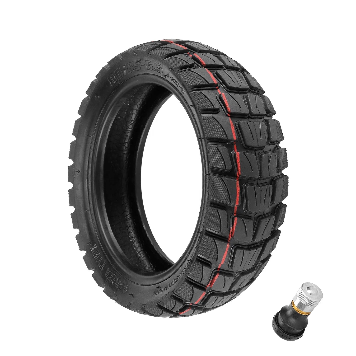 80/55-6.5 Tubeless Tire with Valve for 10 Inch Electric Scooter Outer Wheel Fat Electric Scooter Tire