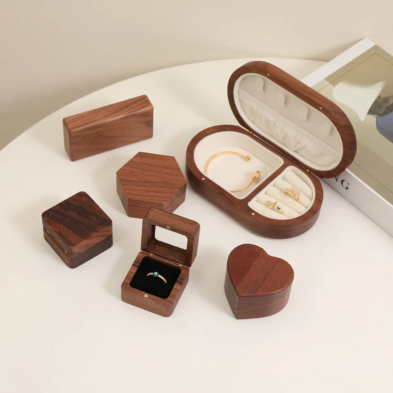 Luxury Retro Solid Wood Portable Mini Storage Box for Necklace Earrings Ring Jewelry Collection