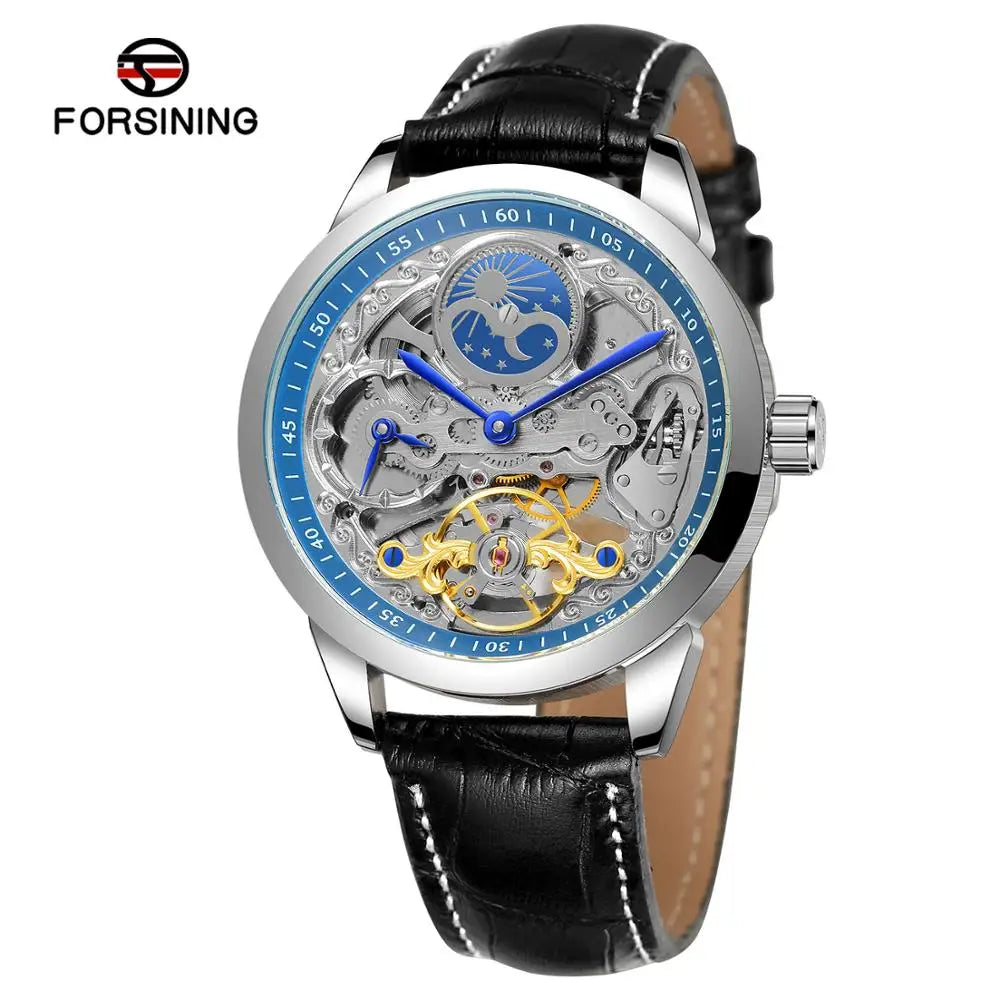 FORSINING Hot Luxury 2022Latest Moon Phase Water Resistant Mens Relojes Hombre Genuine Leather Automatic Watches
