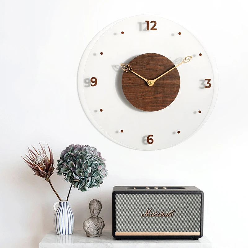 DIY Novelty Home Deco Black Walnut Log Wooden Clocks Acrylic Wall Clock for Living Room Reloj De Pared Wooden Wall Clock