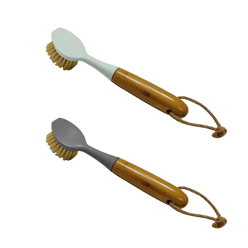Kitchen Scrub Sink Wash Dish Brush with Bamboo Natural Wood Handle Multifunctional