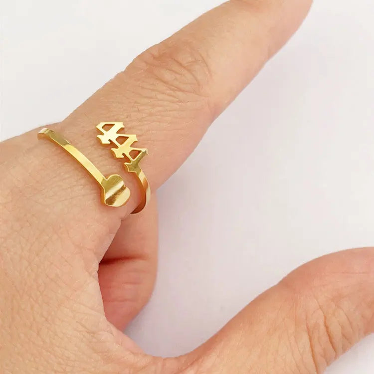 SC Dainty Numerology Heart Rings Jewelry Women Lucky 111 333 444 999 Gold Plated Stainless Steel Adjustable Angel Number Ring