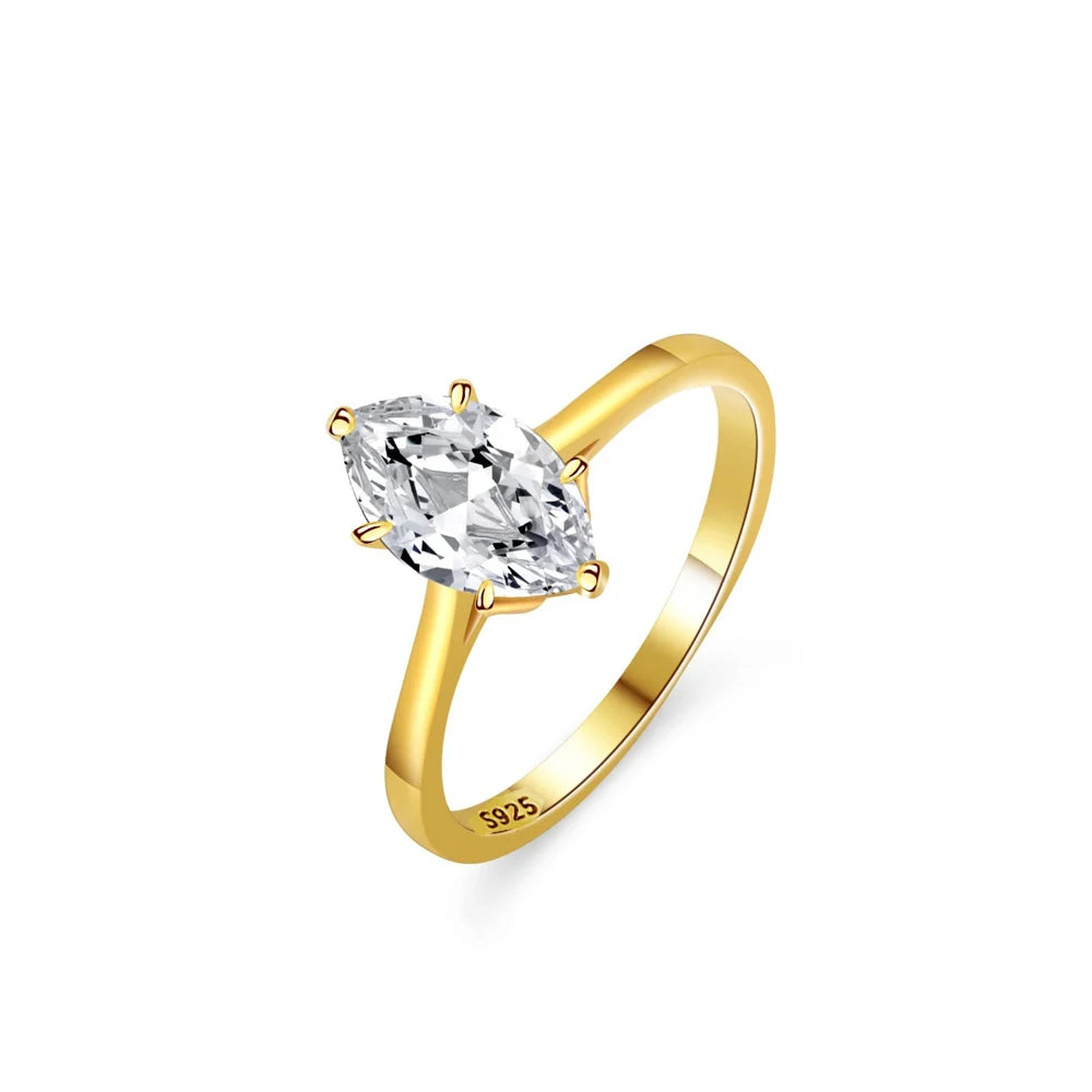 Fine Jewelry Marquise Cut Cubic Zirconia 18k Gold Plated S925 Sterling Silver Bridal Ring for Women Wedding Dress Accessories MegaBDM
