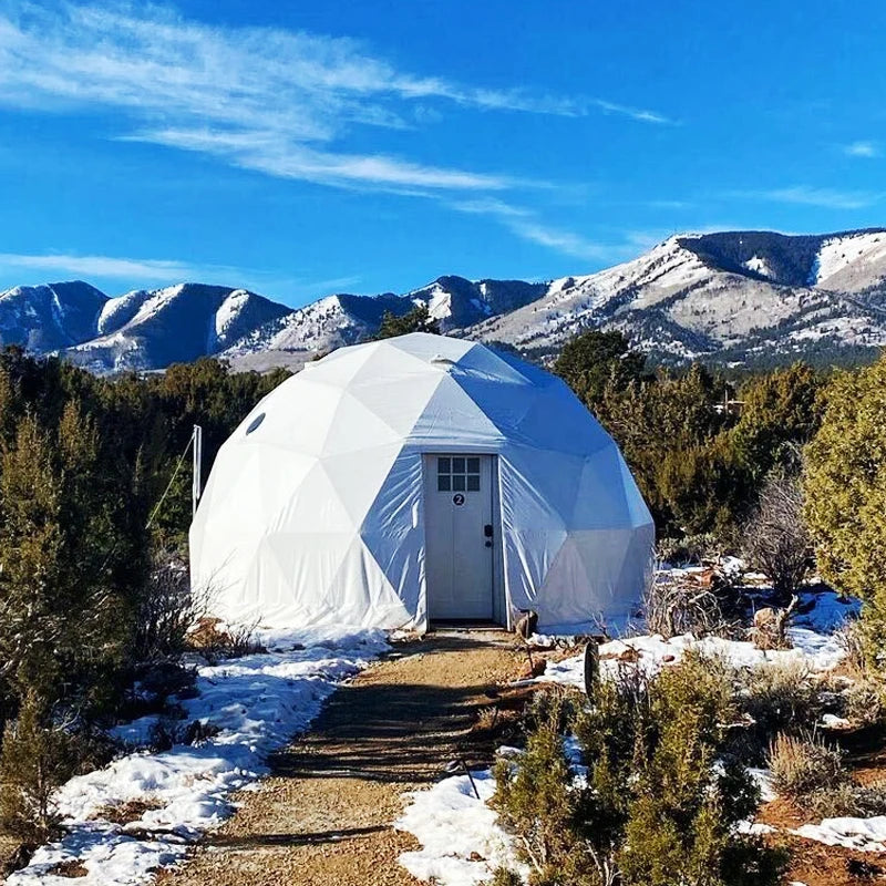 Winter Glamping Resort Geodesic Igloo Dome Tent Prefab Home With Stove