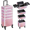 Rolling Makeup Case Artist Cosmetic Train Case Aluminum 4-In-1 Makeup Trolley case