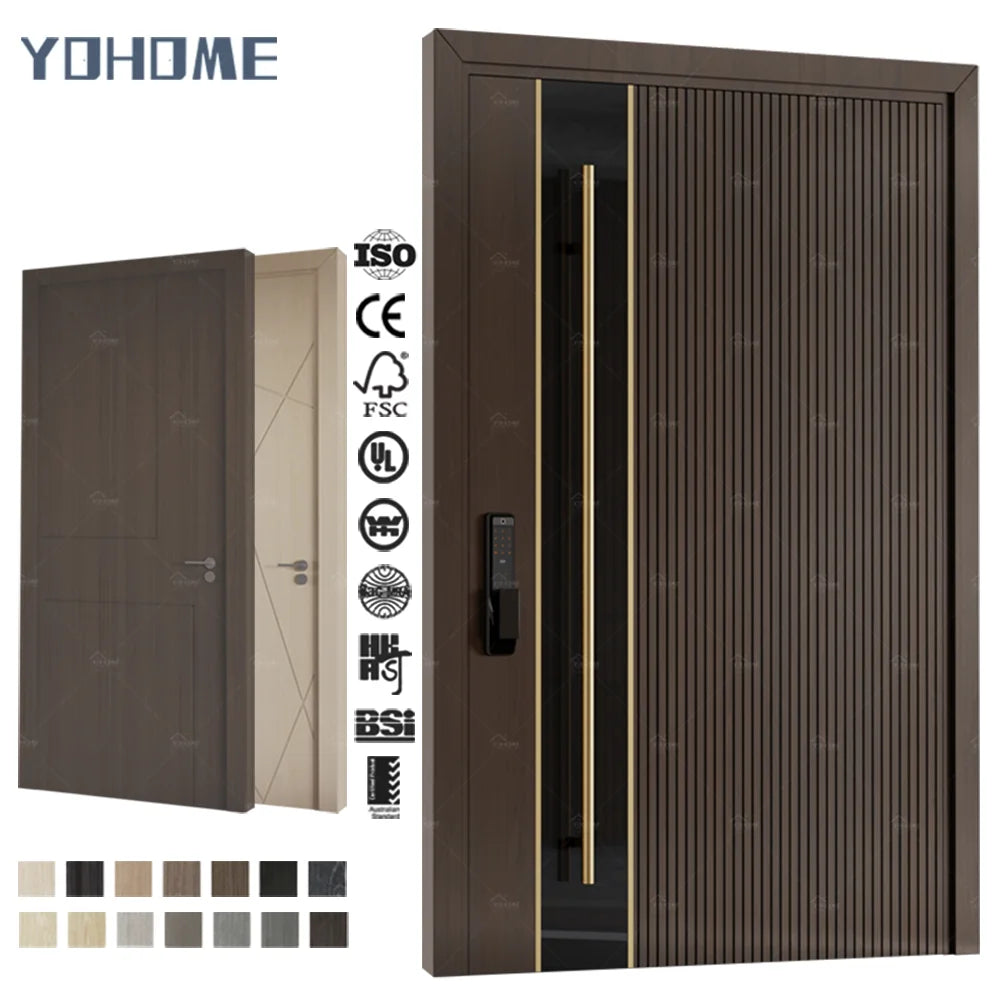 USA Standard Modern Grooving Design 30 x 80 Pivot Door Black Walnut Pivot Door Solid Core Wooden Front Entry Doors