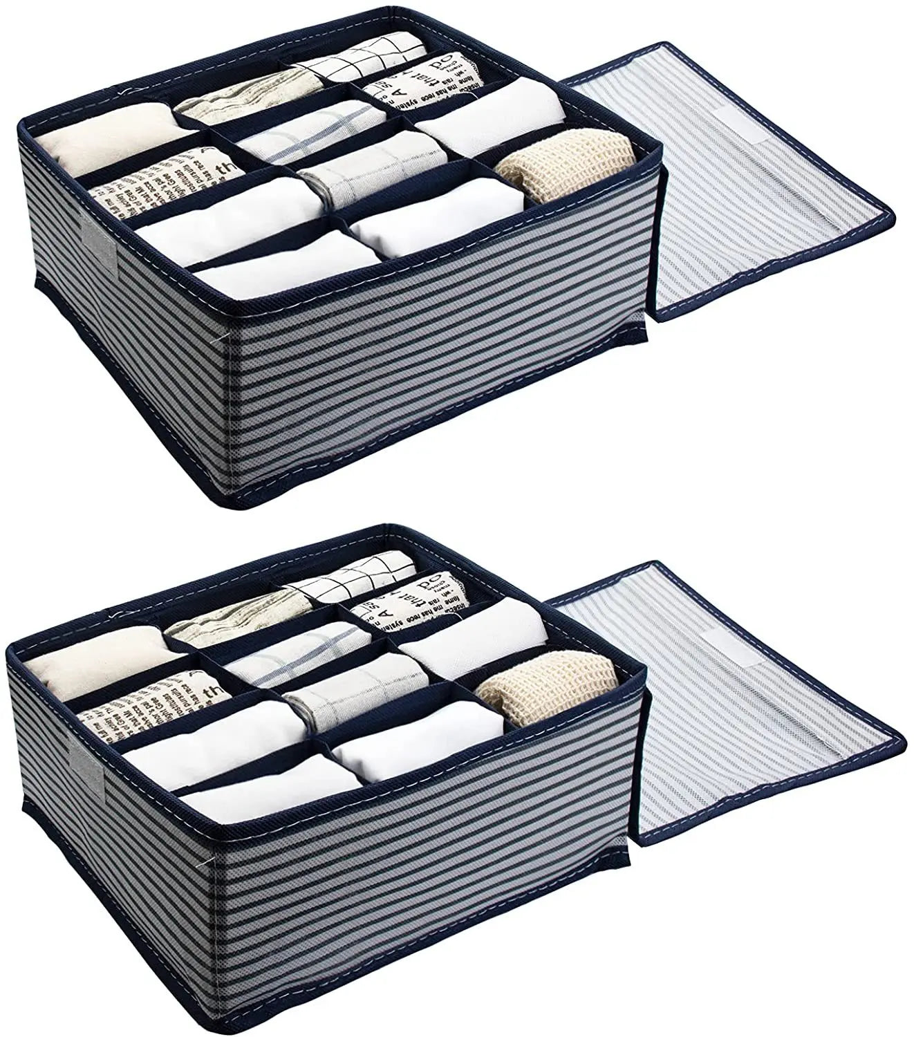16Cell Foldable Fabric Underwear Drawer Organizer Storage Box Bin Reusable With Dust Proof Lid