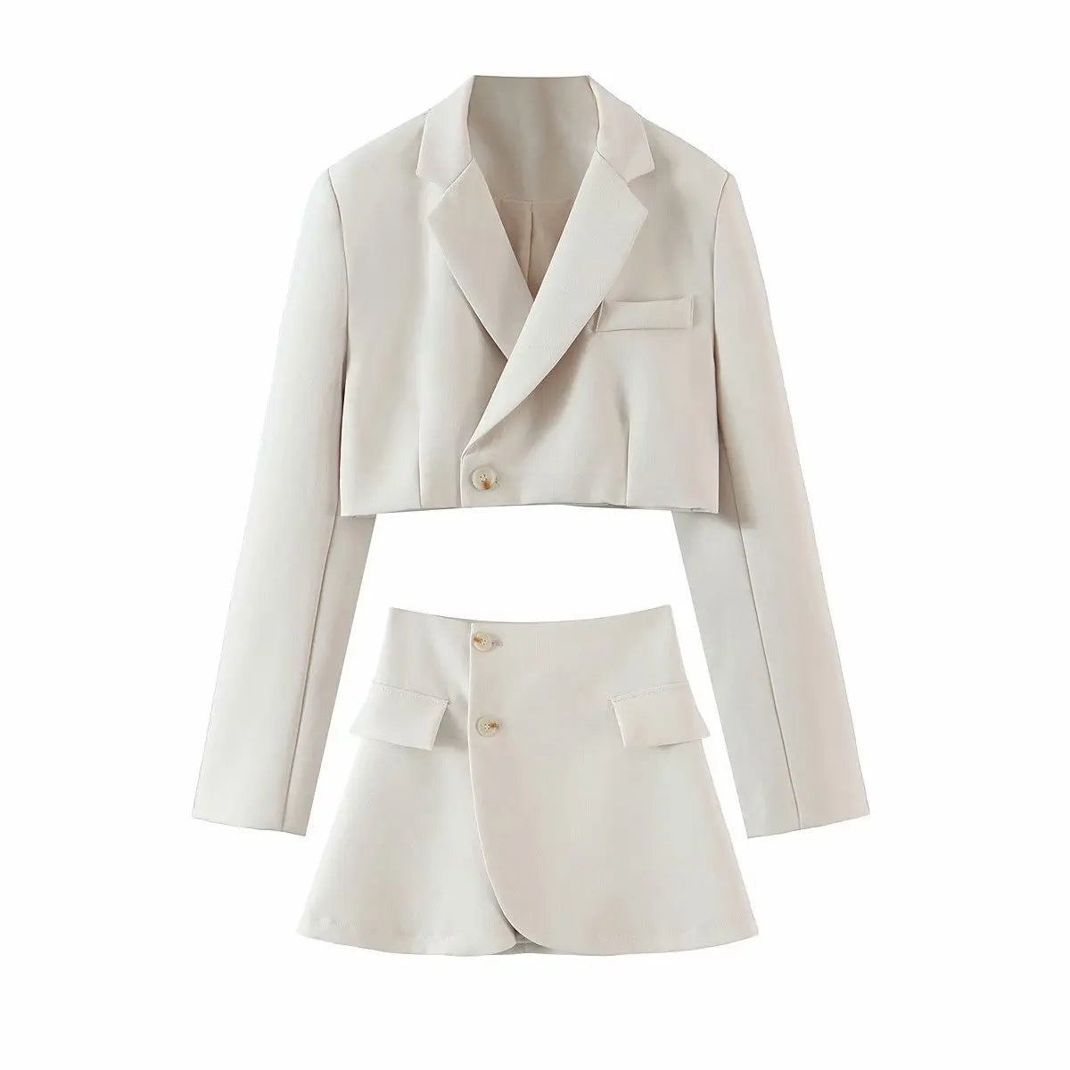 OEM Wholesale 2-Piece Women's Tuxedo Jacket Coat Short Blazer Solid Streetwear for Office Ladies Street Style Knee Skirt Suits
