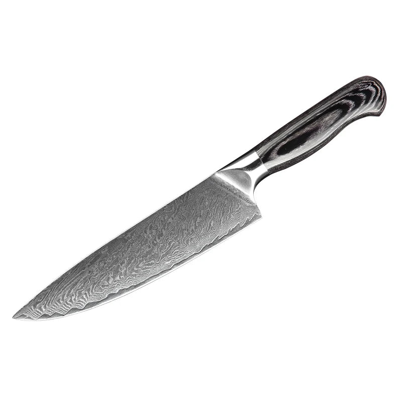 Professional Japanese Chef Knife Set Wood Handle Carbon Steel Damascus Blade 8-Inch Ambidextrous Giftbox Custom Logo Kitchen