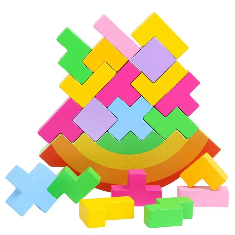 Montessori Children Funny Rainbow Wooden Swing Balance Stacking Building Blocks Puzzle Game Educational Stacked Toys for Kids