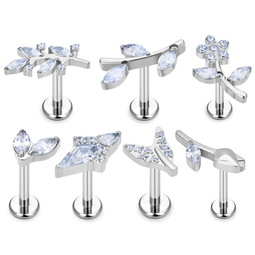 G23 Titanium Piercing Ear Studs Leaf Flower Shape CZ Top Lip Tragus Cartilage Helix Daith Pierc Earrings Women Body Jewelry