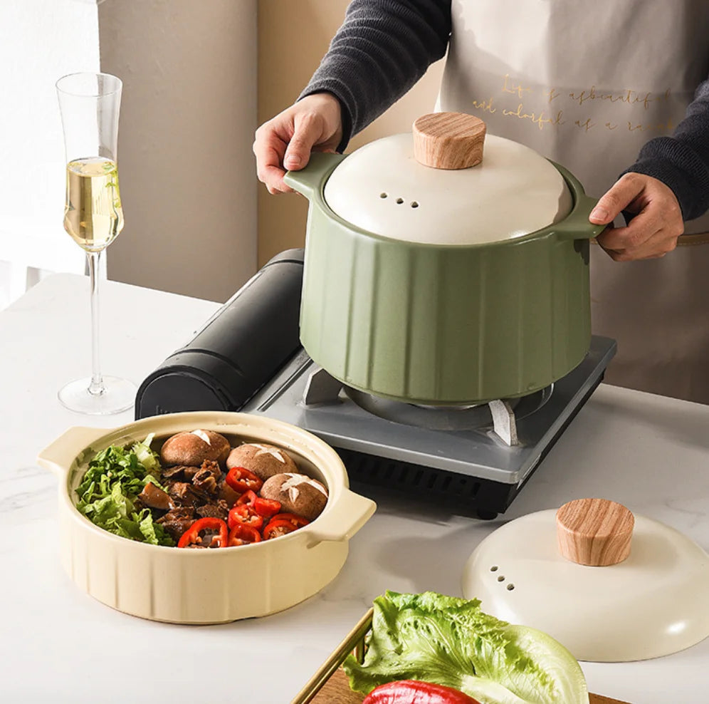 Wood Grain Casserole Stew Pot Household Gas Ceramic High Temperature Stone Pot Gas Stove Large Claypot Rice Pot Soup Casserole