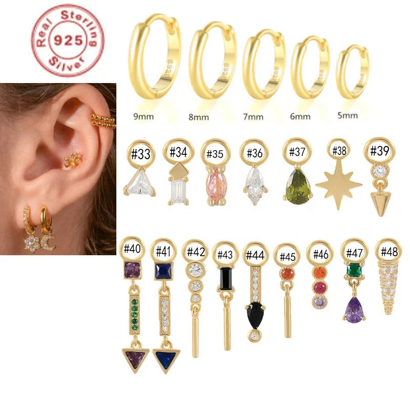 Getta Zirconia Silver Sterling 925 DIY Hoop Earring Piercing Trendy Gold Plated Dangle Earrings for Women Bulk Jewelry for Gifts