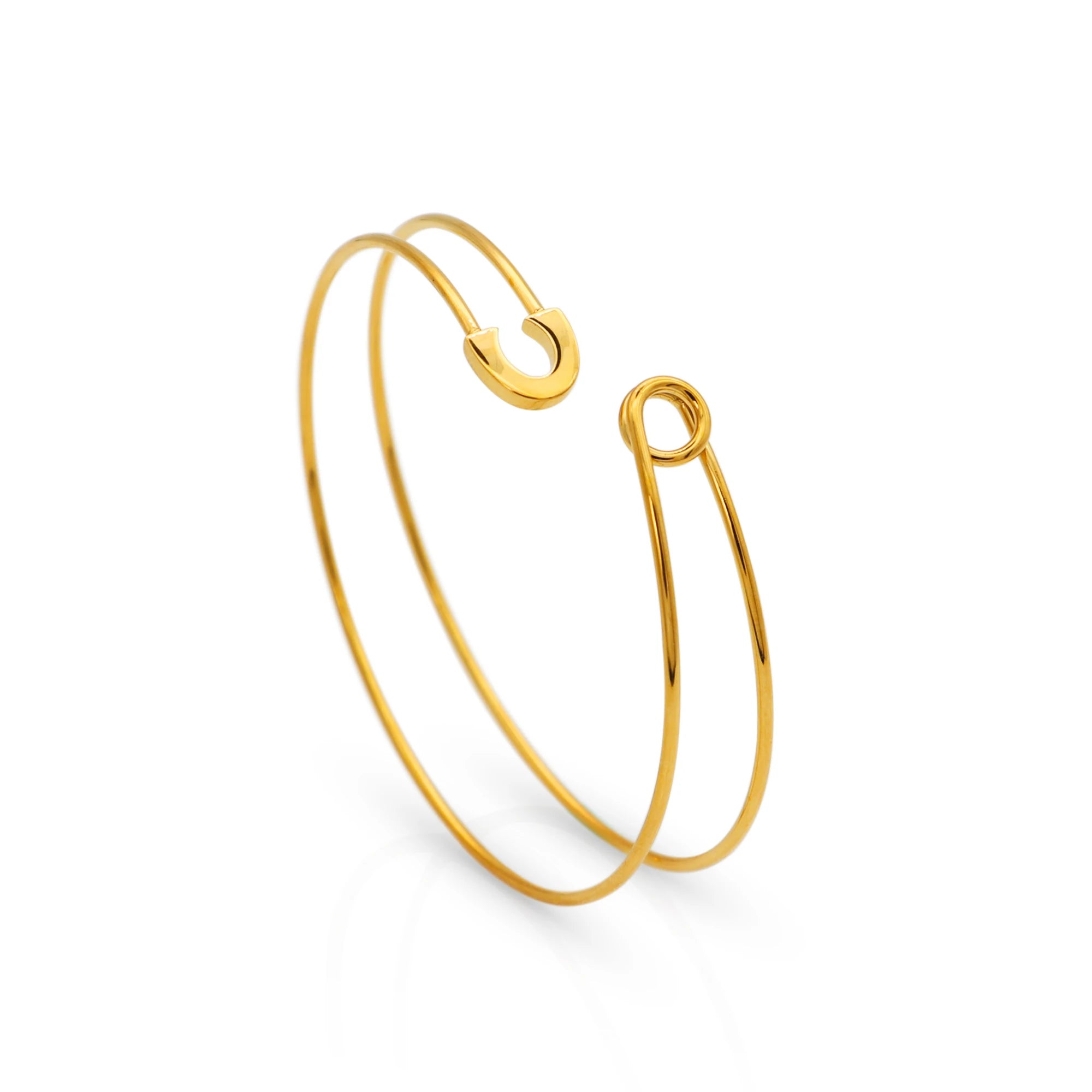 Chris April Fashion Jewelry 316L Stainless Steel PVD Gold Plated Safty Pin Flexible Adjustable Cuff Bracelet