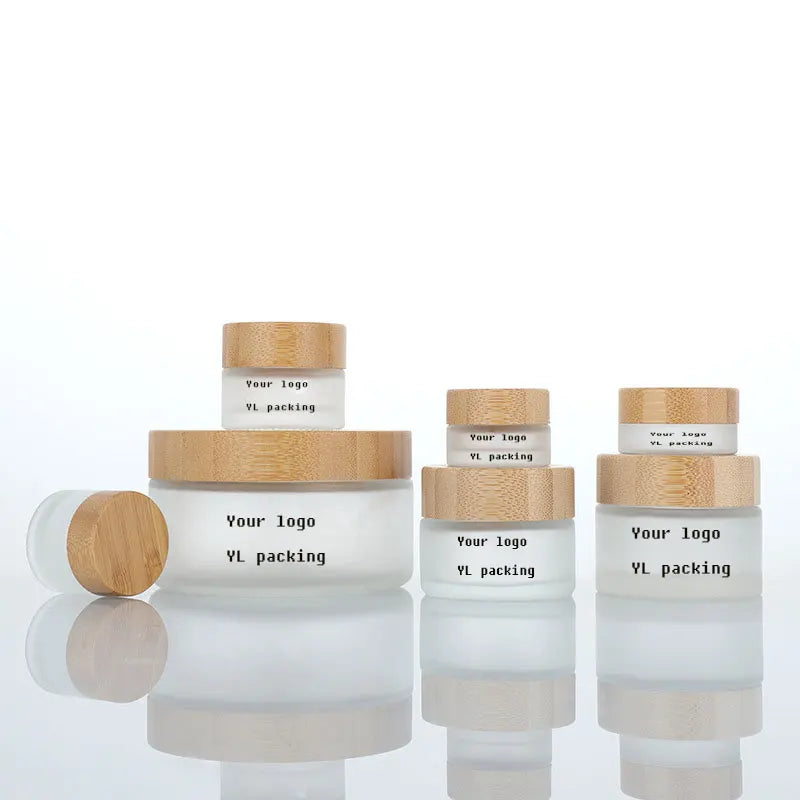 5g 10g 20g 30g 50g 100g 50 Ml Clear Frosted Round Bamboo Glass Cream Jar Packaging With Bamboo Wood Lid
