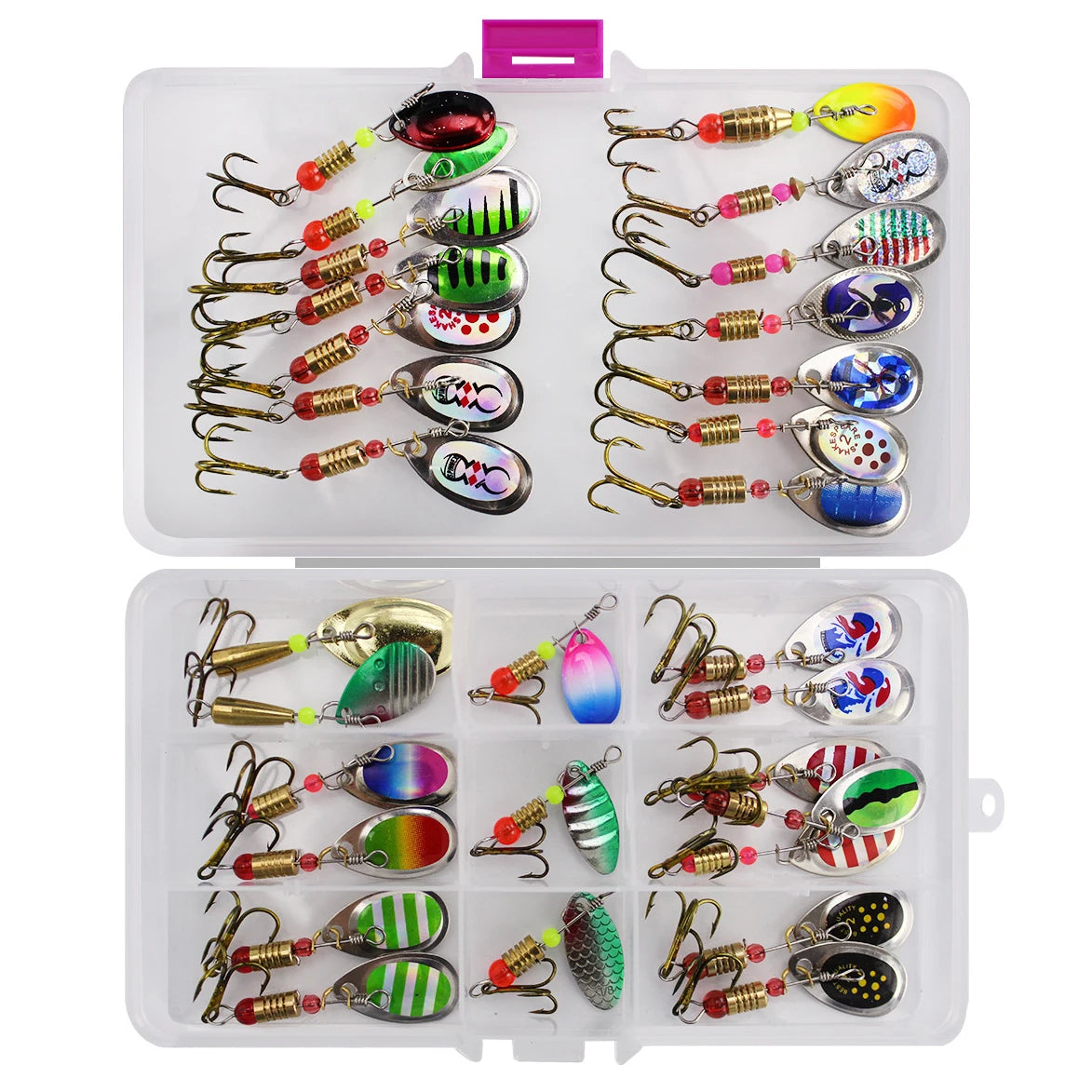 31Pcs Metal Composite Spinner Bait Set Spinnerbait Blade Lures Hard Fishing Tackle Accessories for Bass Trout Freshwater