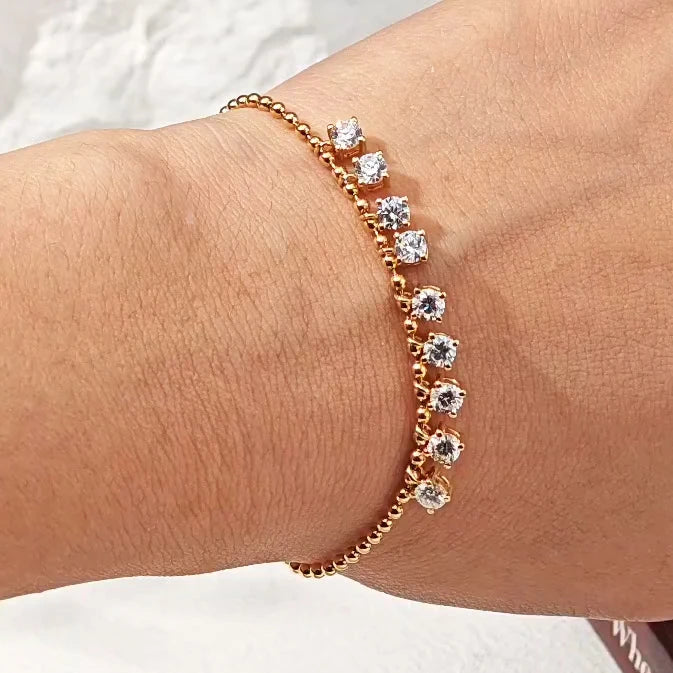 Starsgem Men's Lab Grown Diamond Bracelet 9pcs Round Shape Bead Chain in 18k